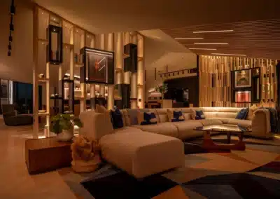 Lutron scene lighting in an open-plan York penthouse living room