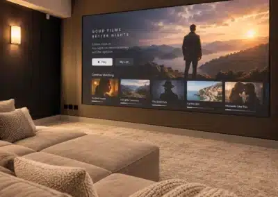Georgia Steel luxury home cinema in York with bespoke seating and bar